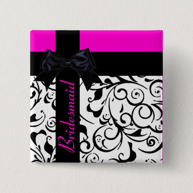 Pink-schwarzer Damast-Button Button (Vorderseite)