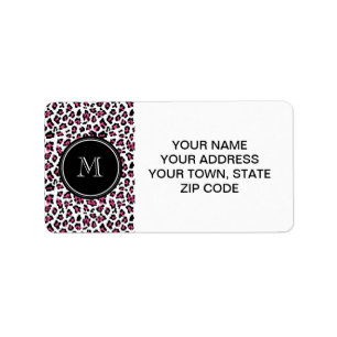 Pink-schwarzer Leopard-Tierdruck mit Monogramm Adressaufkleber