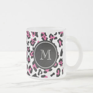 Pink-schwarzer Leopard-Tierdruck mit Monogramm Mattglastasse