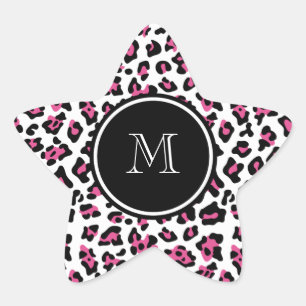 Pink-schwarzer Leopard-Tierdruck mit Monogramm Stern-Aufkleber