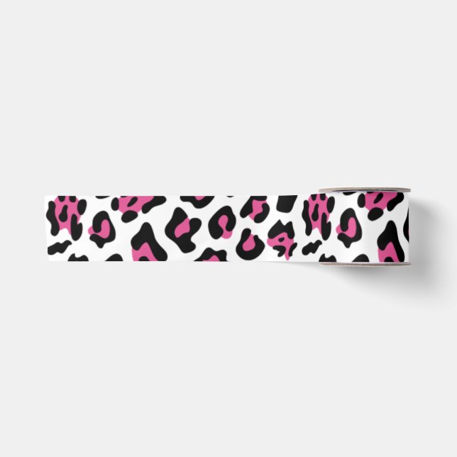 Pink-schwarzer Leopard-Tierdruck-Muster Satinband (Vorderseite)