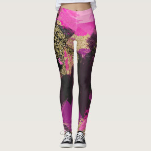 Pink Schwarzes Gold Glitter Moderne Pinsel Glam Gr Leggings
