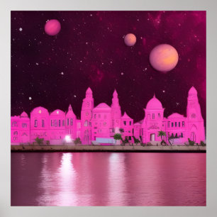 Pink Science Fantasy City Poster