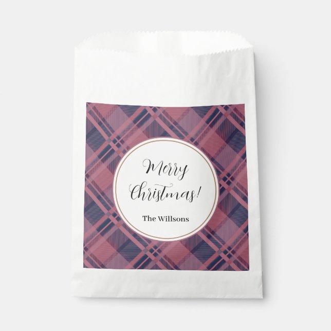 Pink Scottish Lady Tartan Pattern Merry Christmas Geschenktütchen (Vorderseite)