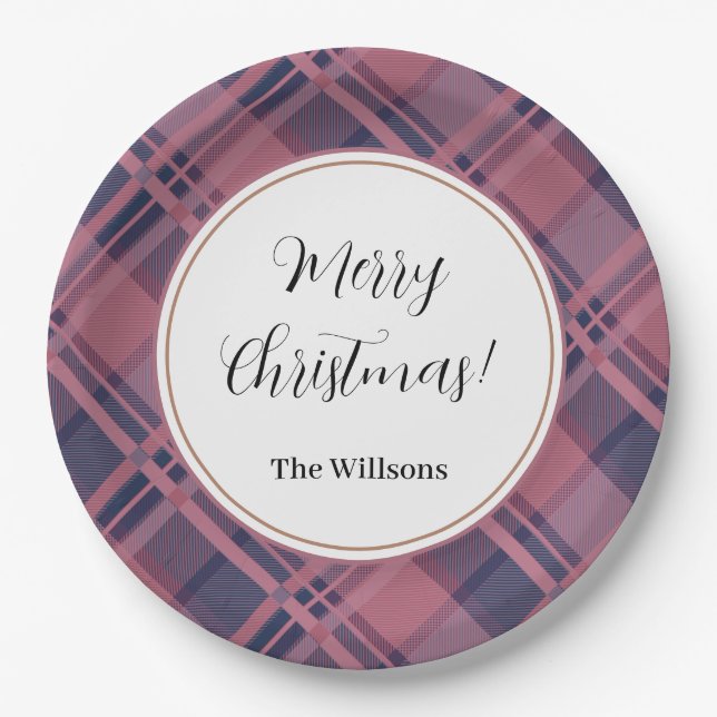 Pink Scottish Lady Tartan Pattern Merry Christmas Pappteller (Vorderseite)