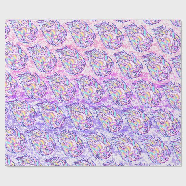 Pink Scribble Niedlich Girly Dragon Wyvern Inugami Geschenkpapier (Flach)