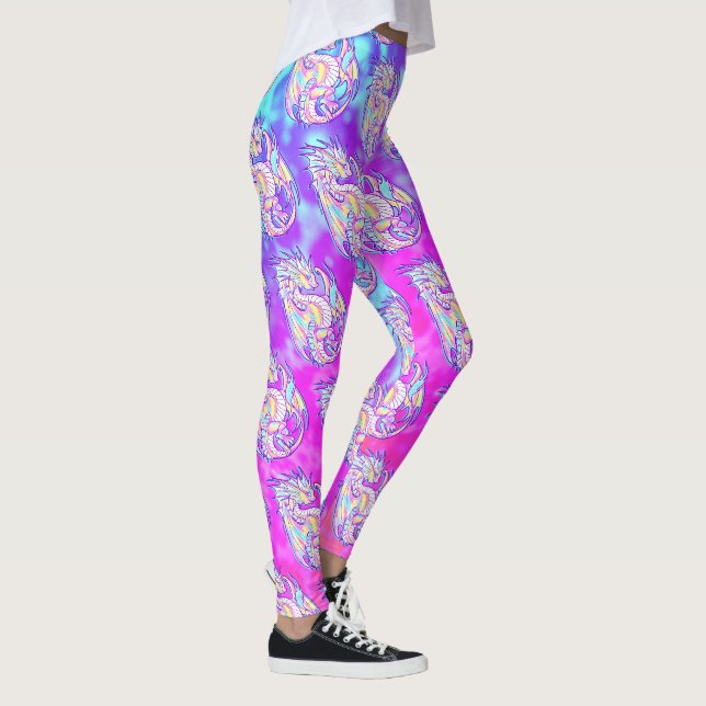 Pink Scribble Niedlich Girly Dragon Wyvern Inugami Leggings (Rechts)