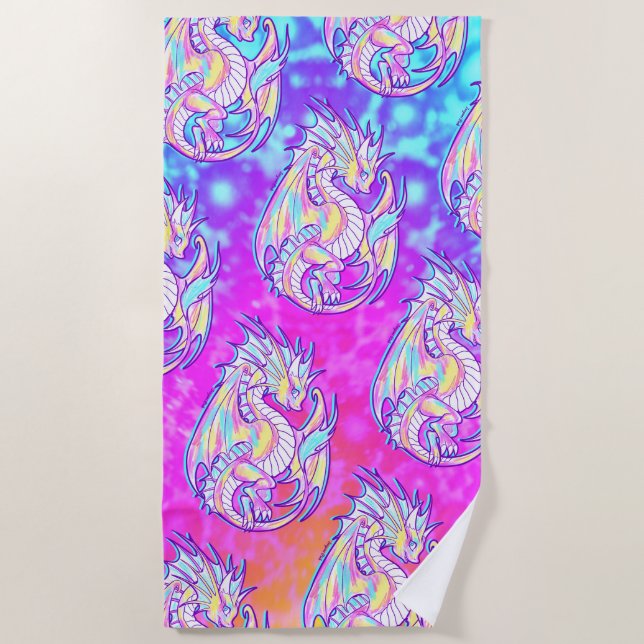 Pink Scribble Niedlich Girly Dragon Wyvern Inugami Strandtuch (Vorderseite)