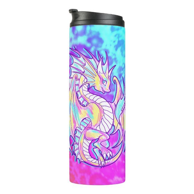 Pink Scribble Niedlich Girly Dragon Wyvern Inugami Thermosbecher (Nach rechts gedreht)