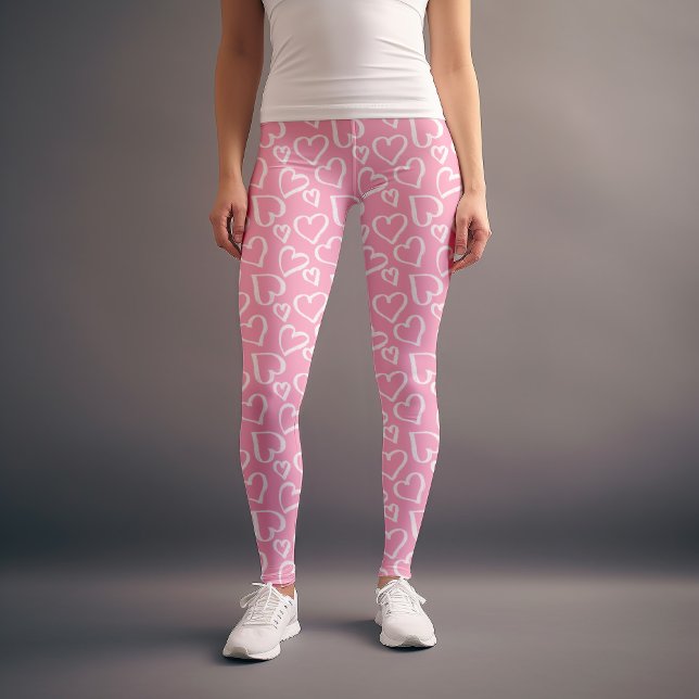 Pink Scribbled Herz Muster Leggings (Von Creator hochgeladen)