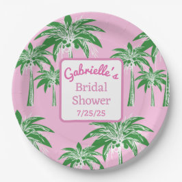 Pink Script Green Palm Tree Brautparty Custom Pappteller