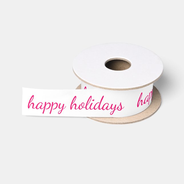 Pink Script Happy Holidays Weihnachtstypografie Satinband (Spule)