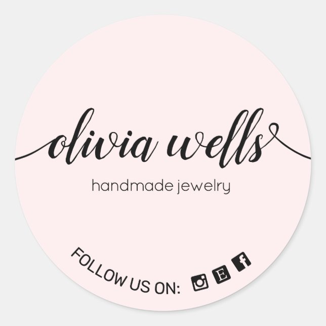 Pink Script Signature Social Media Classic Round Runder Aufkleber (Vorderseite)