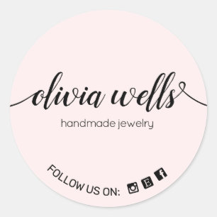 Pink Script Signature Social Media Classic Round Runder Aufkleber