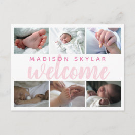 Pink Script Typografie Willkommen 6 Foto Collage Ankündigungspostkarte
