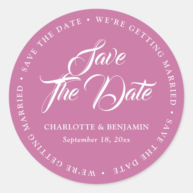 Pink Script Typografy Wedding Save the Date Runder Aufkleber (Vorderseite)