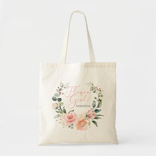 Pink Script Wasserfarben Blumenblume Girl Tragetasche (Vorne)