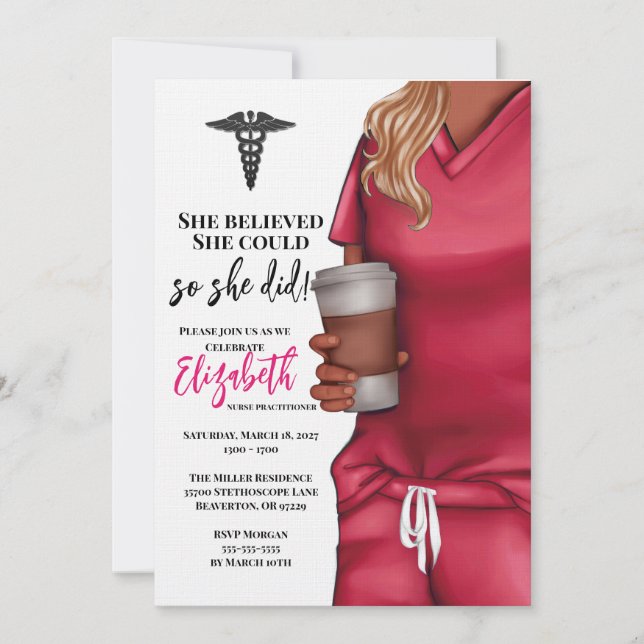 Pink Scrub Médicale School Graduation Invitation (Devant)