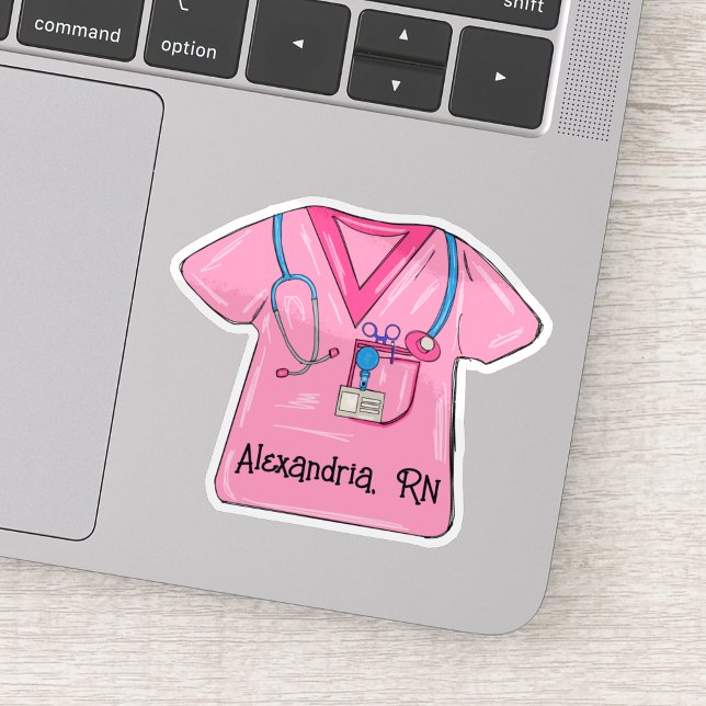 Pink Scrubs Nurse Monogram Waterproof Aufkleber (Von Creator hochgeladen)