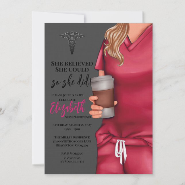 Pink Scrubs Nursing School Graduation Invitation (Devant)