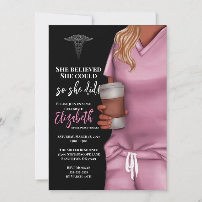 Pink Scrubs Nursing School Graduation Invitation (Devant)