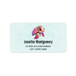 Pink Sea Turtle Whimsical & Niedlich Adressaufkleber