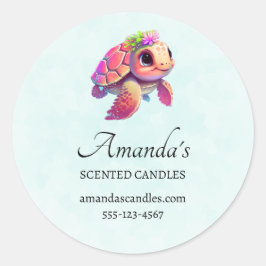 Pink Sea Turtle Whimsical & Niedlich Business Runder Aufkleber