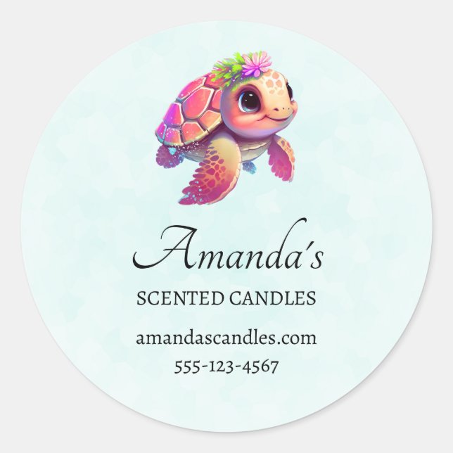 Pink Sea Turtle Whimsical & Niedlich Business Runder Aufkleber (Vorderseite)