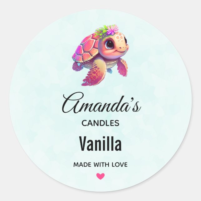 Pink Sea Turtle Whimsical & Niedlich - Candle Busi Runder Aufkleber (Vorderseite)