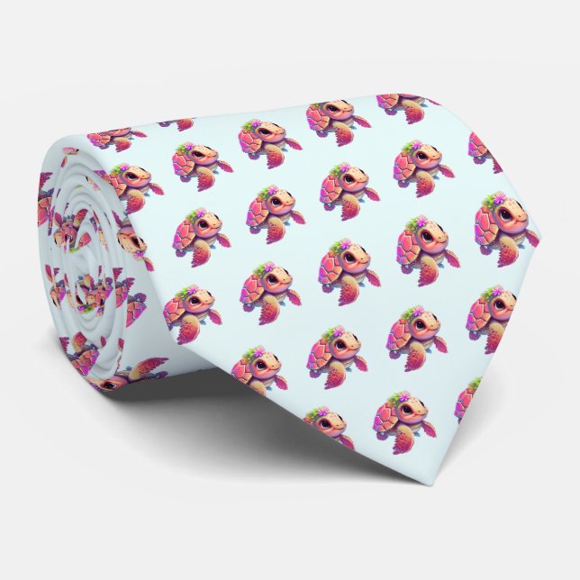 Pink Sea Turtle Whimsical & Niedlich Gemustert Krawatte (Gerollt)