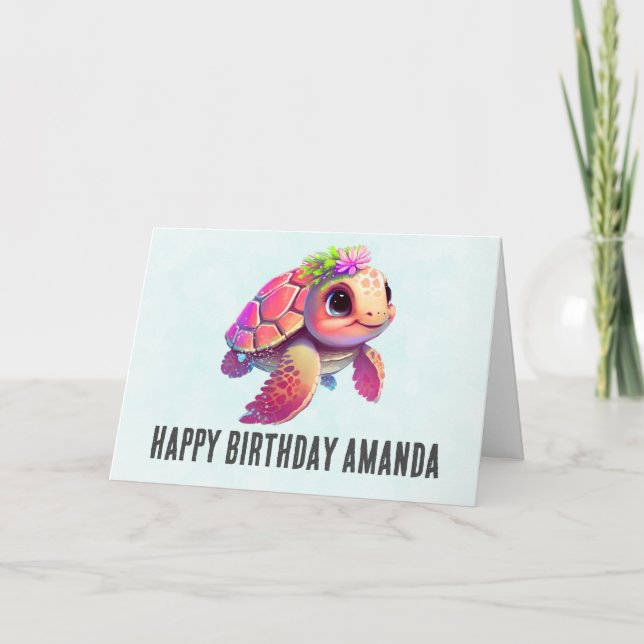 Pink Sea Turtle Whimsical & Niedliche Geburtstag Karte (Vorderseite)