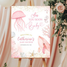 Pink Sea You Soon Baby Shower Willkommensschild