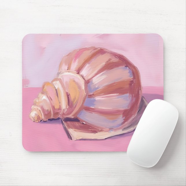 Pink Seashell | Coastal Ocean Watercolor Painting Mousepad (Mit Mouse)