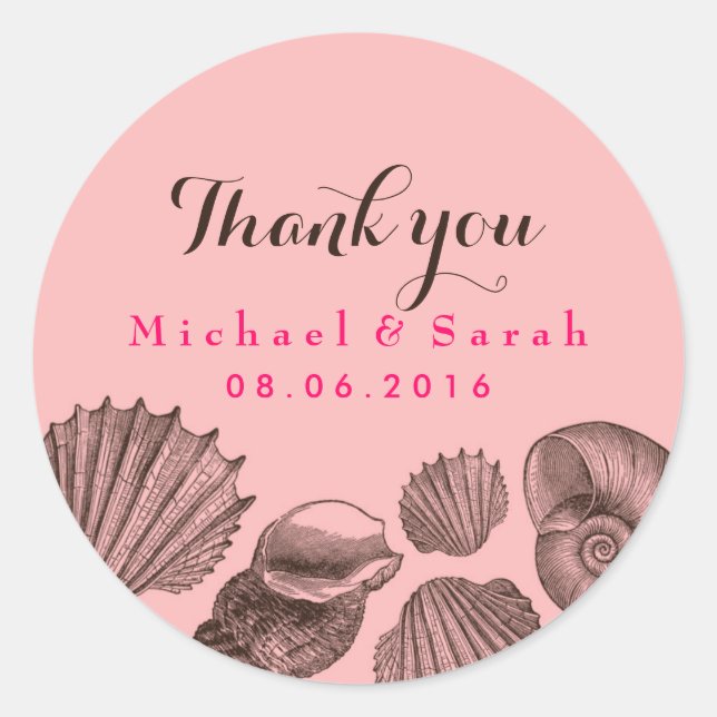 Pink Seashells Beach Wedding Vielen Dank Sticker (Vorderseite)