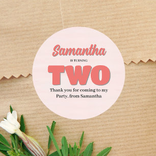 Pink Second Birthday Girl Party Floral Runder Aufkleber