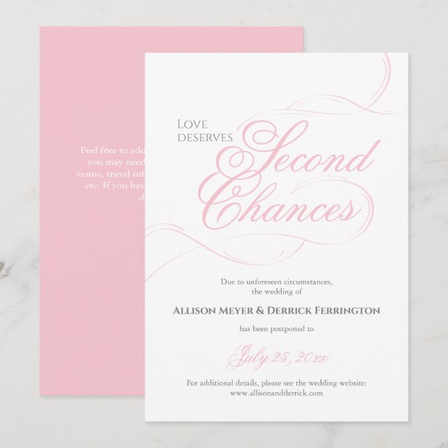 Pink Second Chances Hochzeitspause Einladung (Vorne/Hinten)
