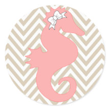 Pink Seepferd Beach Themed Baby Duschaufkleber