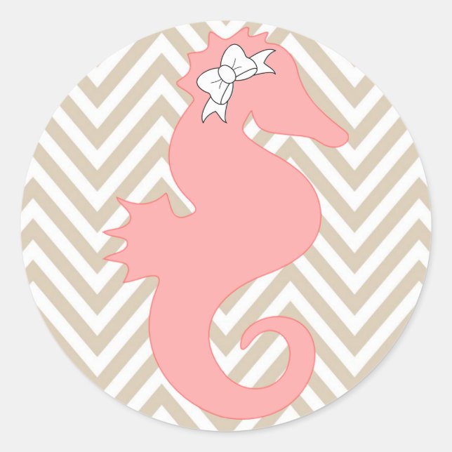 Pink Seepferd Beach Themed Baby Duschaufkleber Runder Aufkleber (Vorderseite)