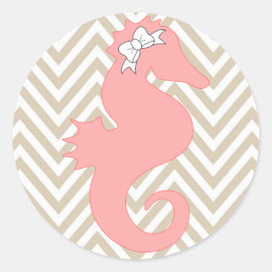Pink Seepferd Beach Themed Baby Duschaufkleber Runder Aufkleber