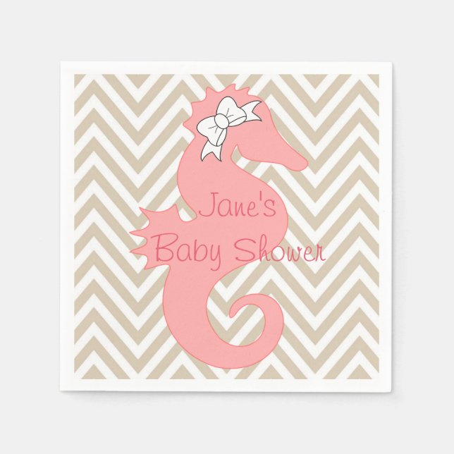 Pink Seepferd Beach Themed Baby Dusche Napkins Serviette (Vorderseite)