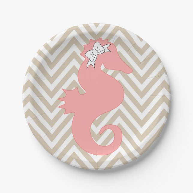 Pink Seepferd Beach Themenpapier Teller (Vorderseite)