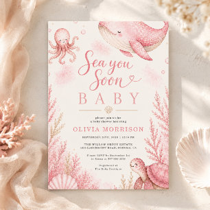 Pink sehen Sie bald Baby Ozean Mädchen Baby Shower Einladung