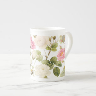 Pink Sepia Vintage Rose Wiese Illustration Prozellantasse