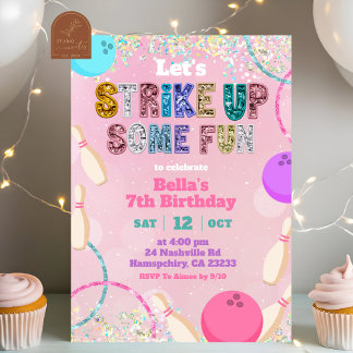 Pink Sequin Glitter Bowling Party Invitation Einladung