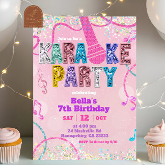 Pink Sequin Glitter Karaoke Party Birthday Invitat Einladung