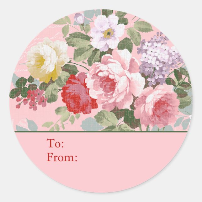 Pink Shabby Chic Rose Personalized To & From Runder Aufkleber (Vorderseite)
