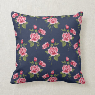 Pink Shabby Rose auf Navy Blue Throw Kissen