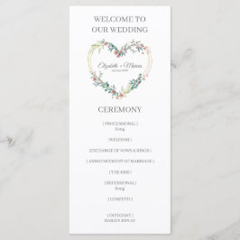 Pink Shades Heart on Wildflowers for Wedding Programm