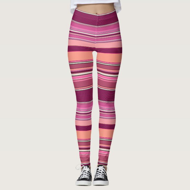 Pink Shades Illusion Stripte Leggings, die Psydefx Leggings (Vorderseite)