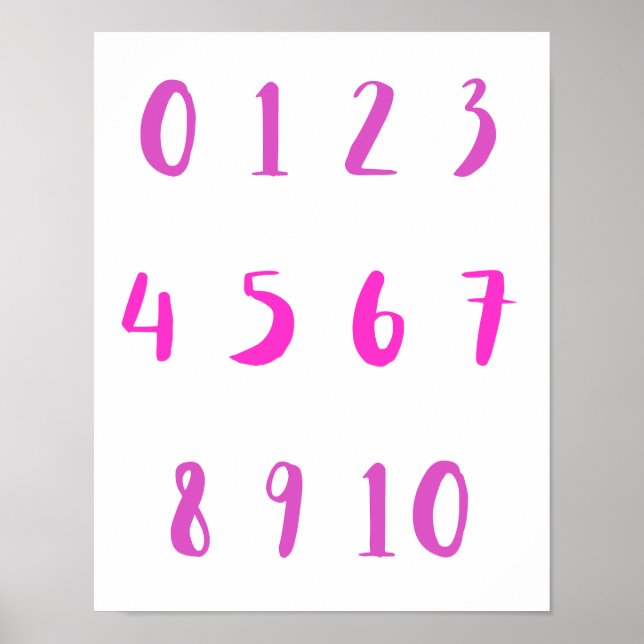 Pink Shades Numbers Zero 10 0 10 Teacher Kid Room Poster (Vorne)